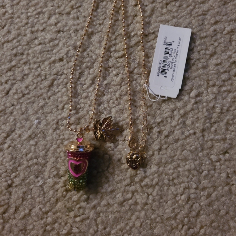 BETSEY JOHNSON COFFEE CUP GOLD TONE OMBRE STONES NECKLACE - Picture 5 of 5